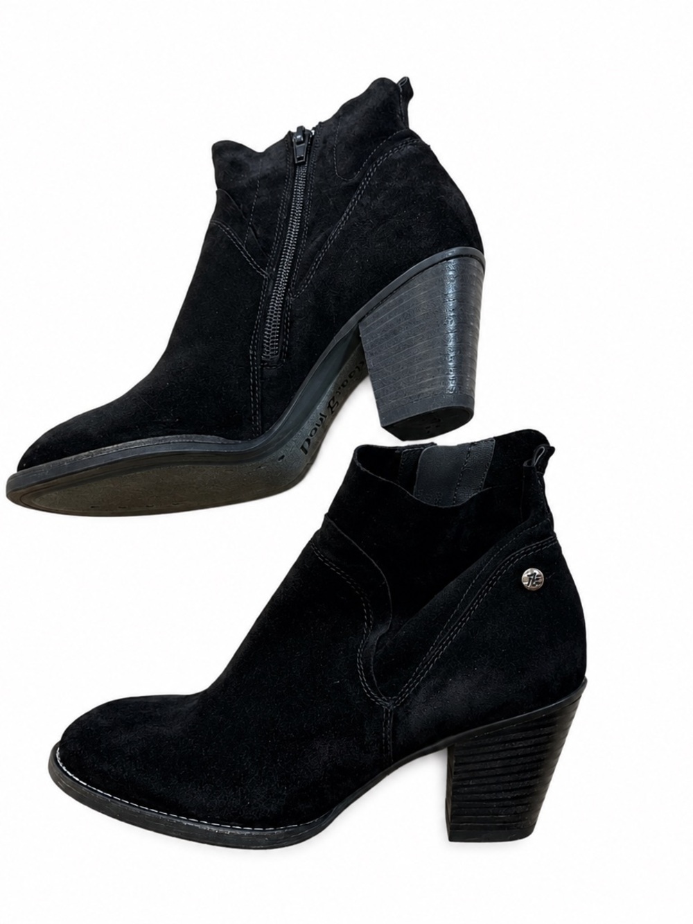 Paul Green Nora Ankle Booties Black Suede Zip Chunky Heel Boots UK 4 US 6.5
